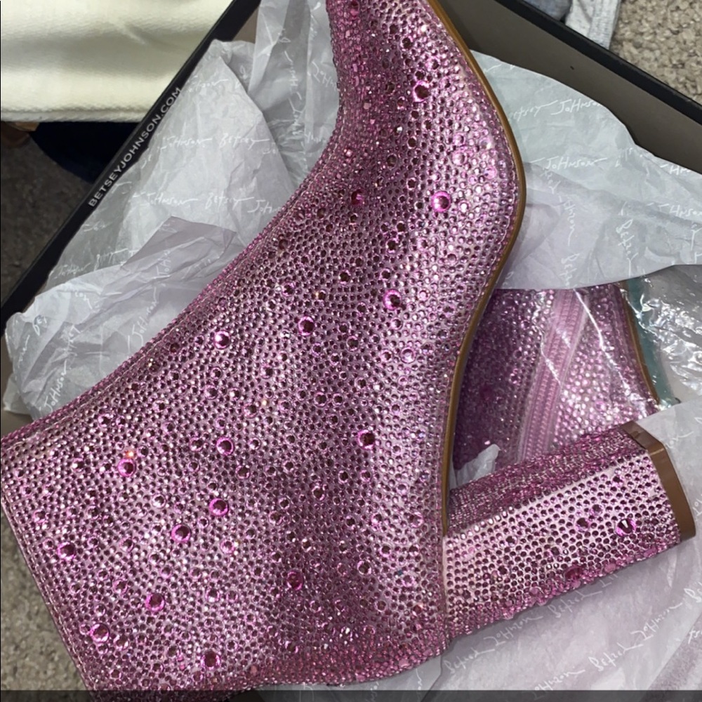 Betsey Johnson pink rhinestone booties